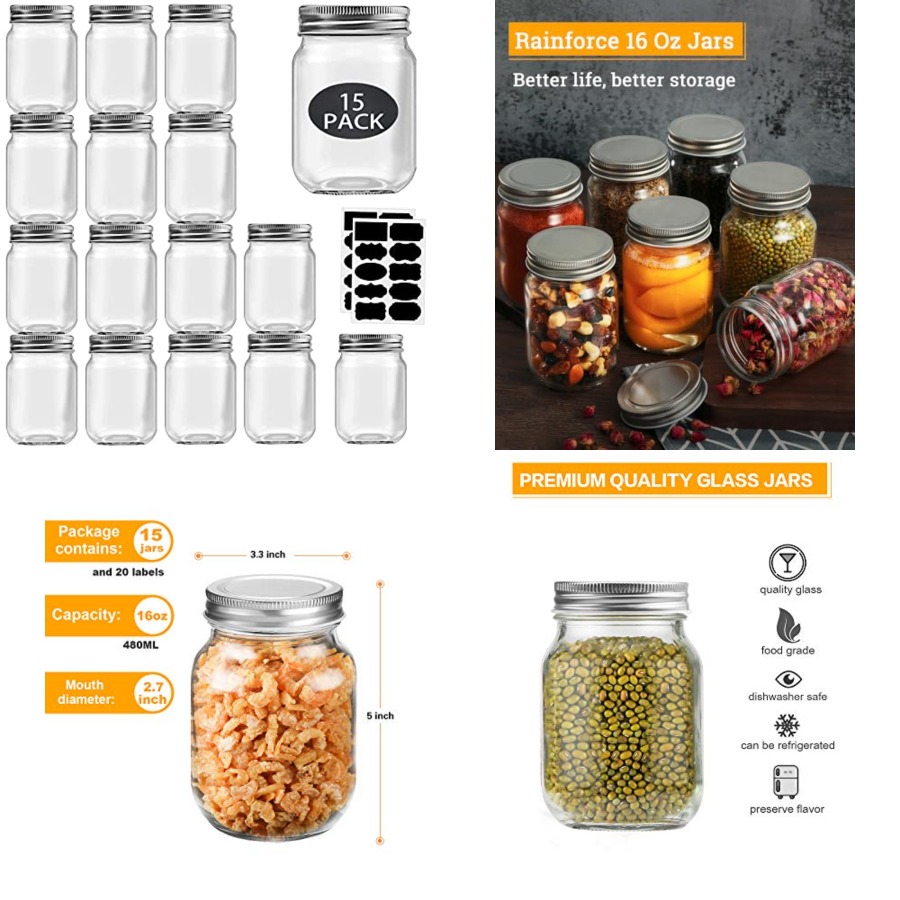 16 oz Mason Jars With Lids Reg - Meal Prep Bulking 评论和价格
