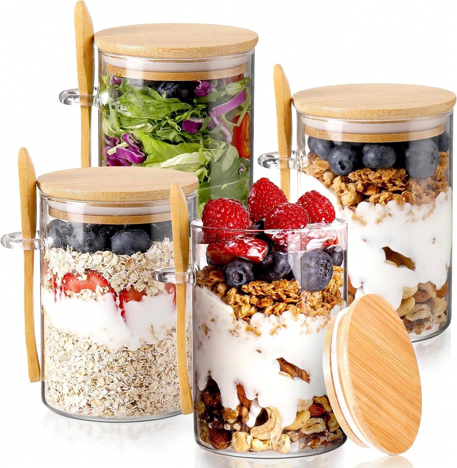 4 Pack Overnight Oats Jars Mod - Meal Prep Yogurt Cups 评论和价格