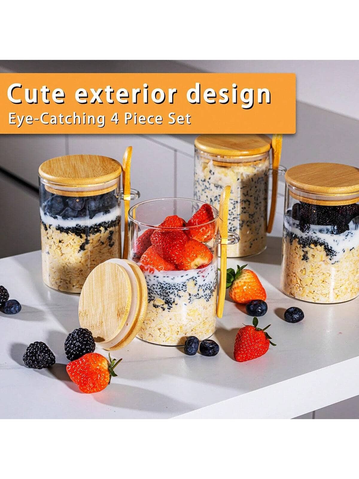 4 Pack Overnight Oats Jars Mod - Meal Prep Yogurt Cups 评论和价格